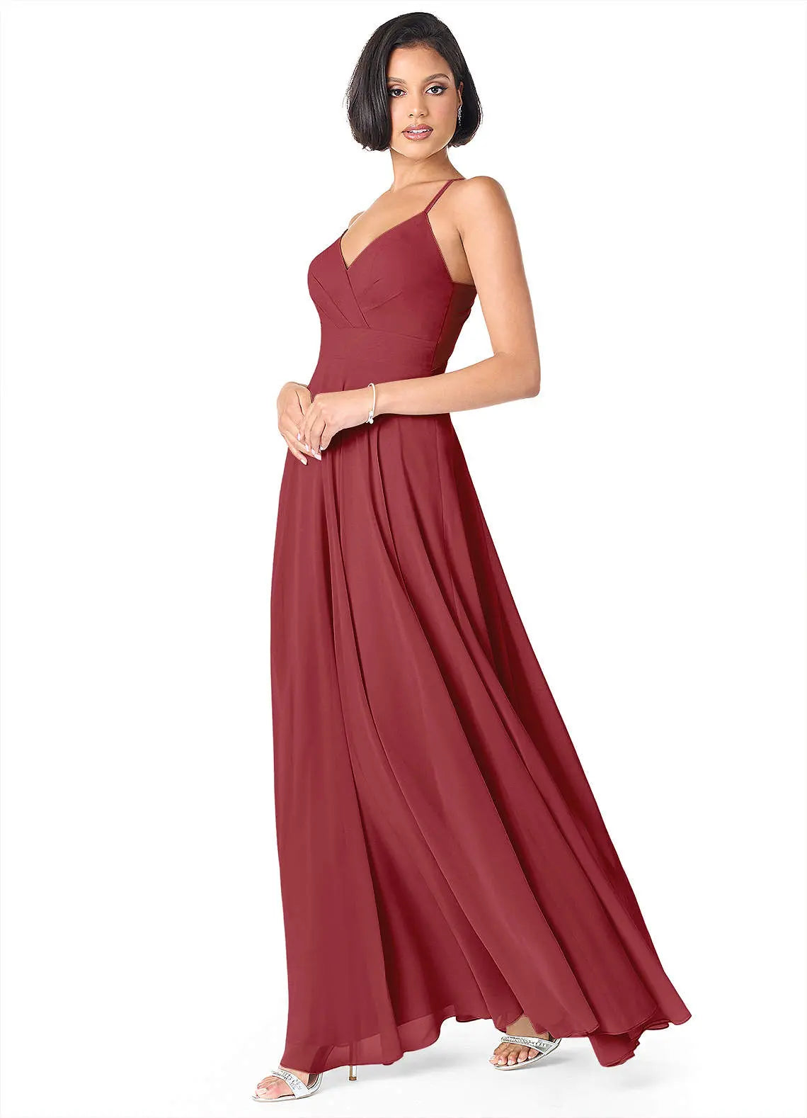 Avelina A-Line V-Neck Chiffon Bridesmaid Dress in Pomegranate