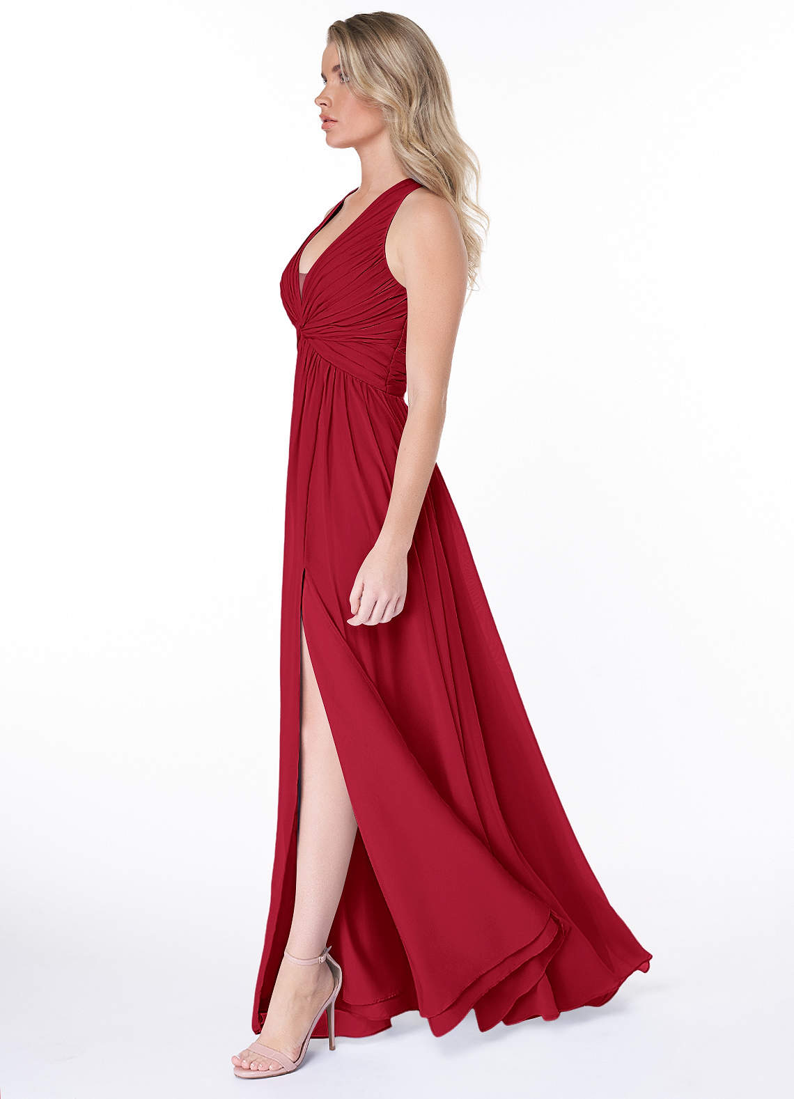 Jaclyn A-Line Halter Chiffon Bridesmaid Dress in Scarlet