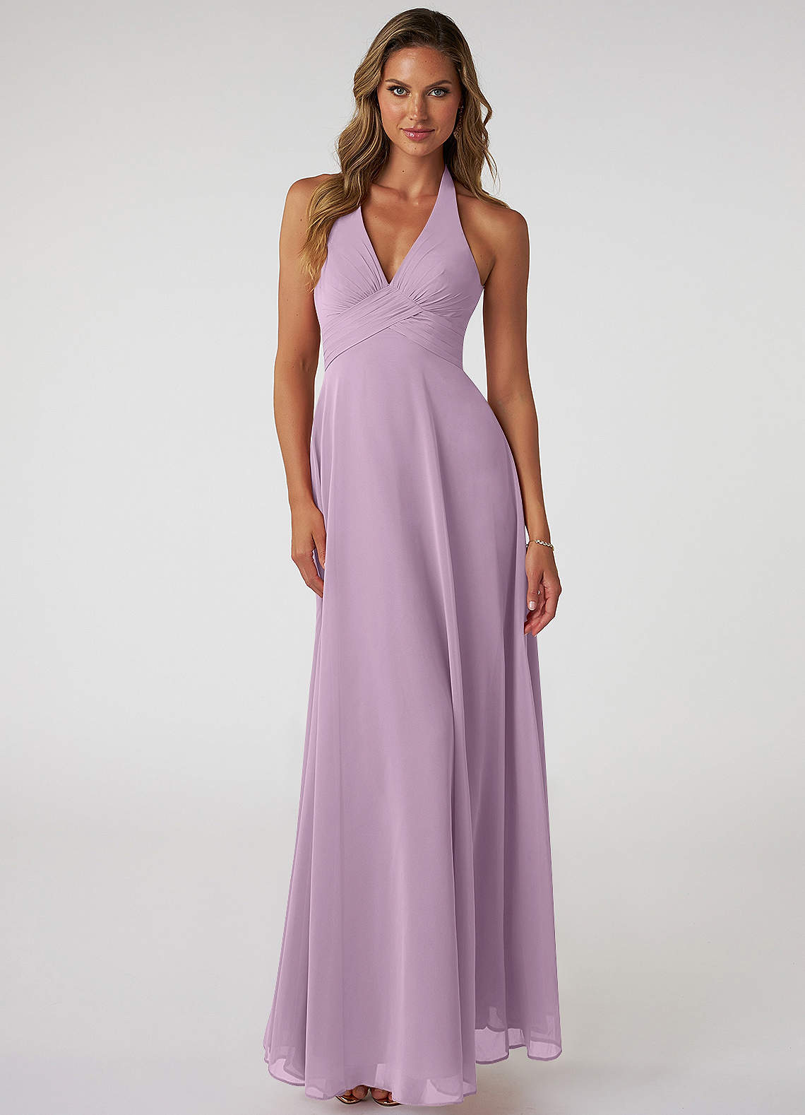Tessie A-Line V-Neck Chiffon Bridesmaid Dress in Wisteria