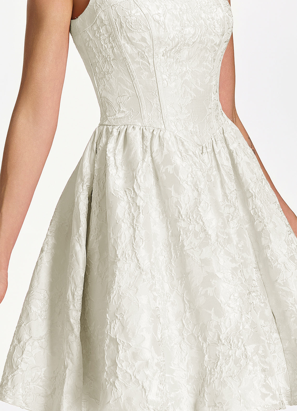 Lionelle Skater Mini Square-Neck Jacquard Prom Dress in White - photo 7