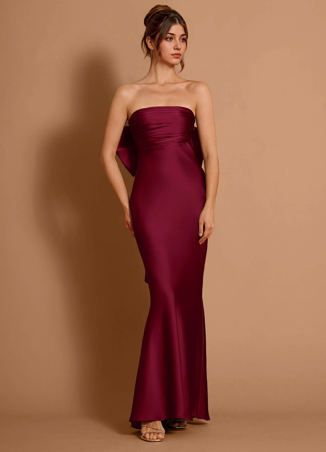 Aveline Mermaid Strapless Stretch Satin Evening Dress in Merlot