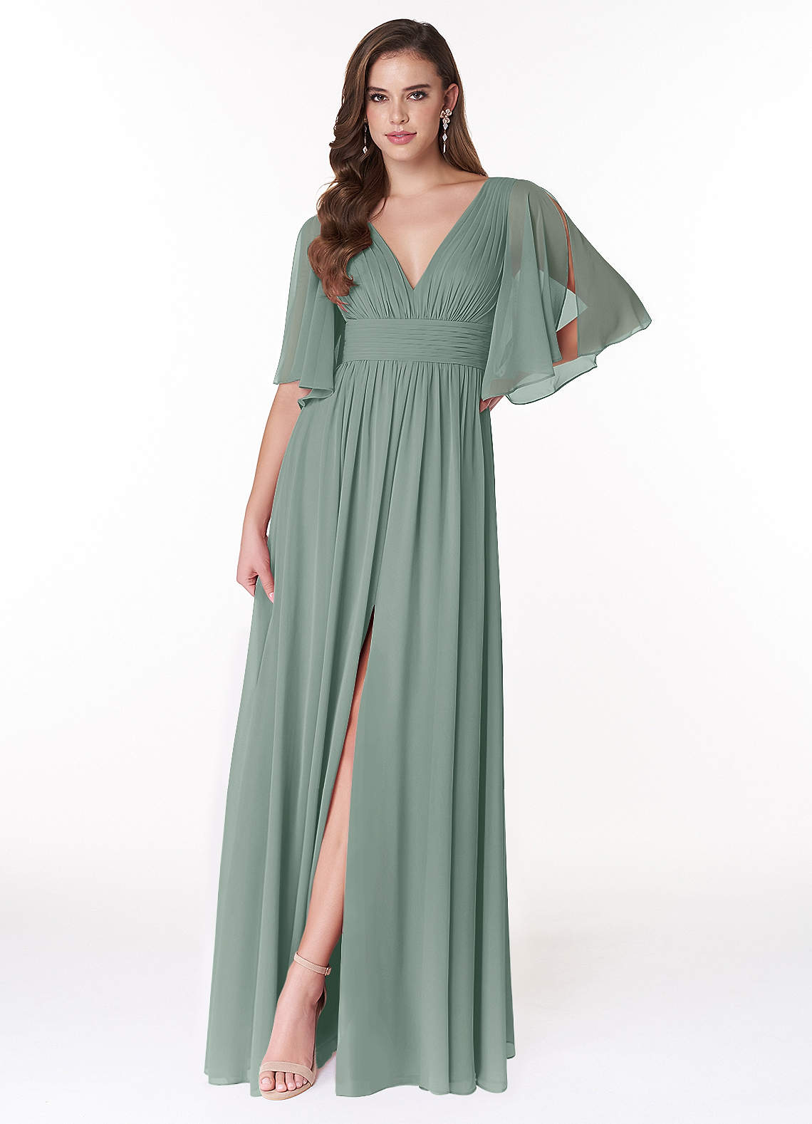 Temeka A-Line V-Neck Chiffon Bridesmaid Dress in Silver Sage