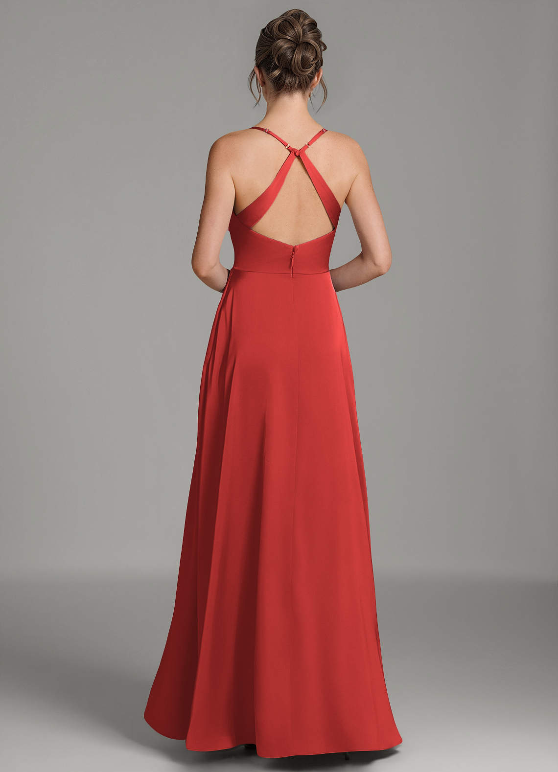 Frankie A-Line Scoop-Neck Stretch Satin Bridesmaid Dress in Pomegranate