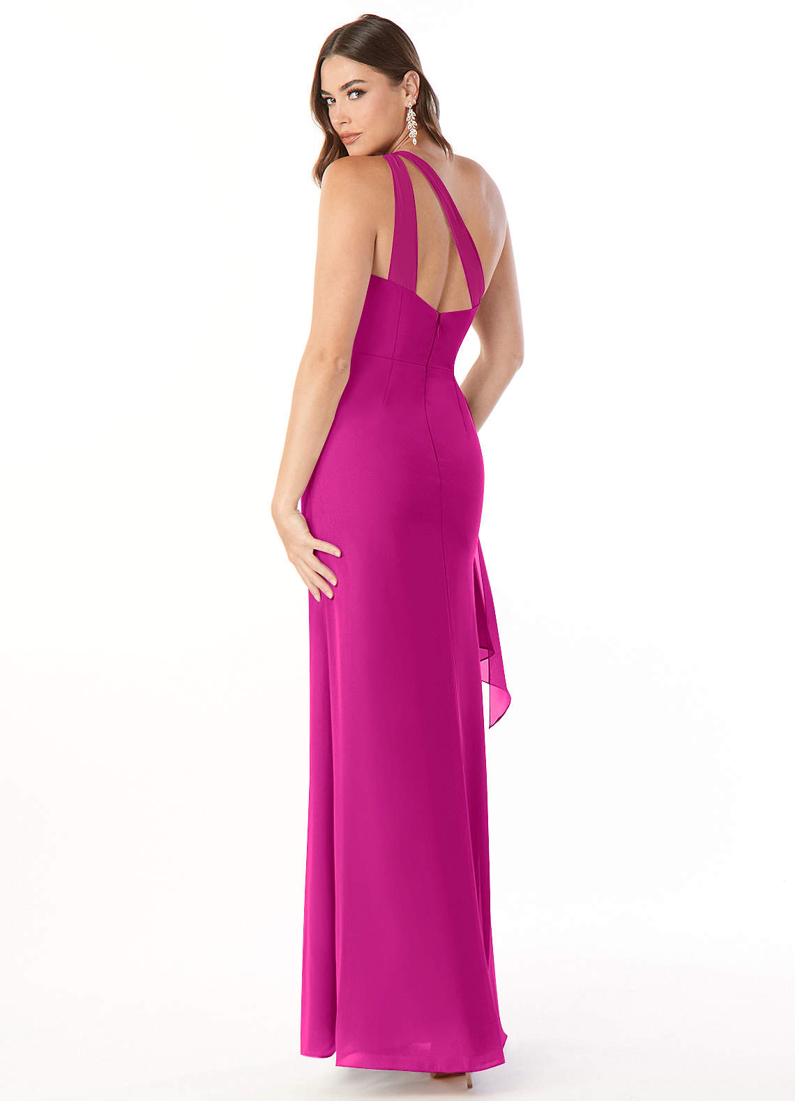 Maive Sheath One-Shoulder Chiffon Bridesmaid Dress in Fuchsia