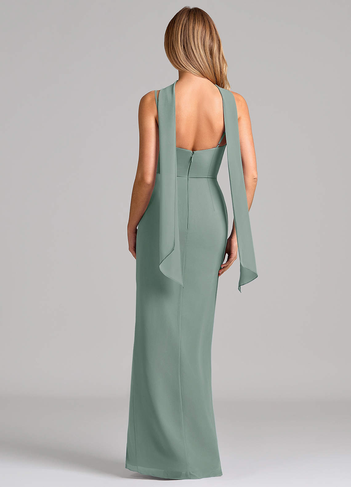 Calandra Sheath Scoop-Neck Chiffon Bridesmaid Dress in Silver Sage