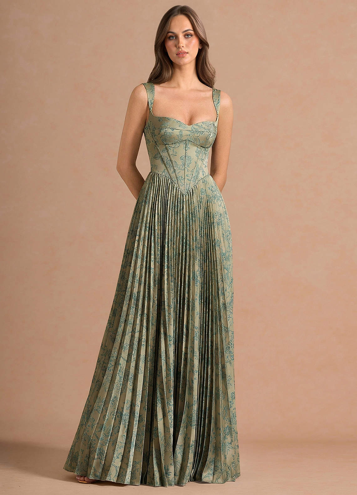 Isonelle A-Line Sweetheart Jacquard Wedding Guest Dress in Moss Navy