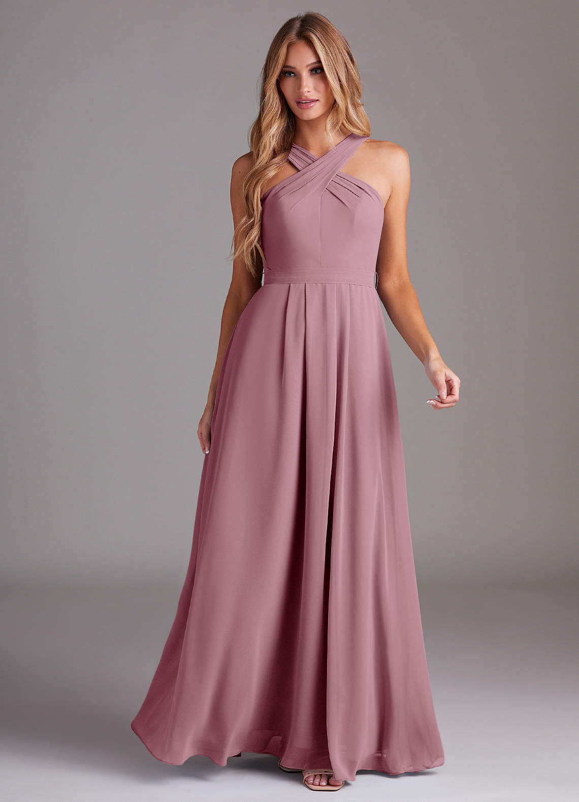 Dixie A-Line Halter Chiffon Bridesmaid Dress in Vintage Mauve