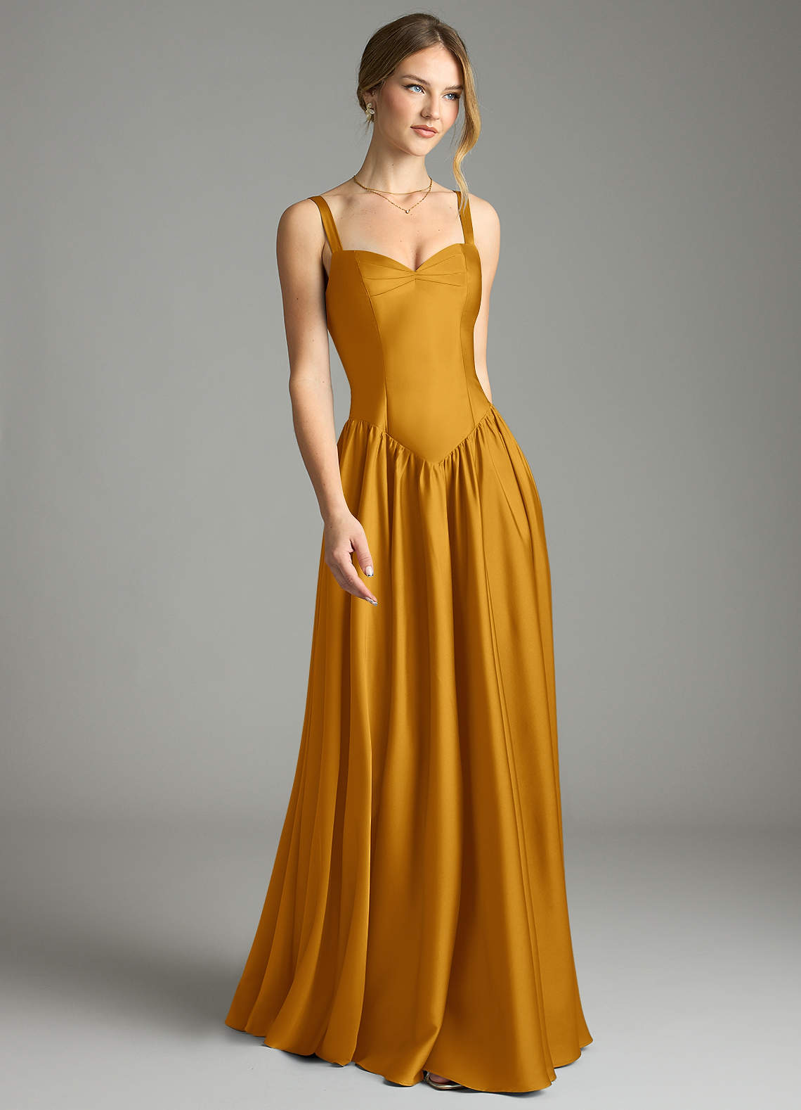 Evadina A-Line Sweetheart Stretch Satin Bridesmaid Dress in butterscotch