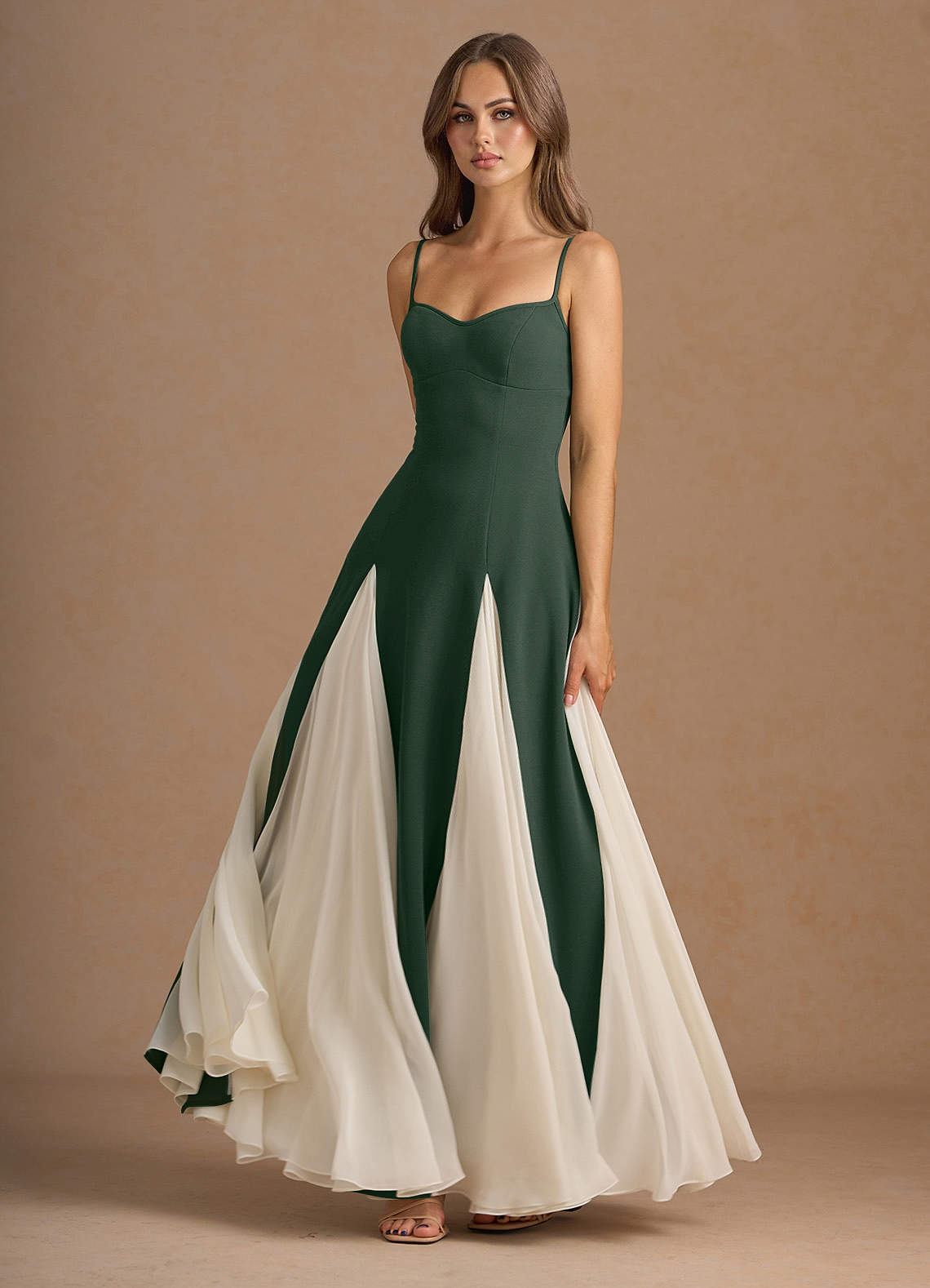 Jessenia A-Line Color-Block Crepe Chiffon Wedding Guest Dress in Sky Blue
