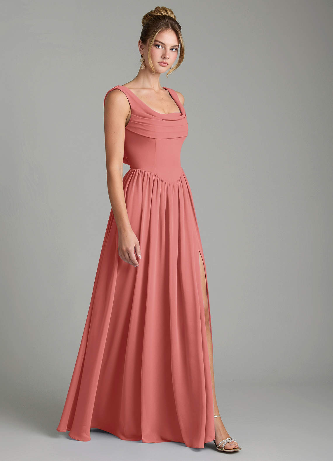 Novi A-Line Square-Neck Chiffon Bridesmaid Dress in Antique Rose