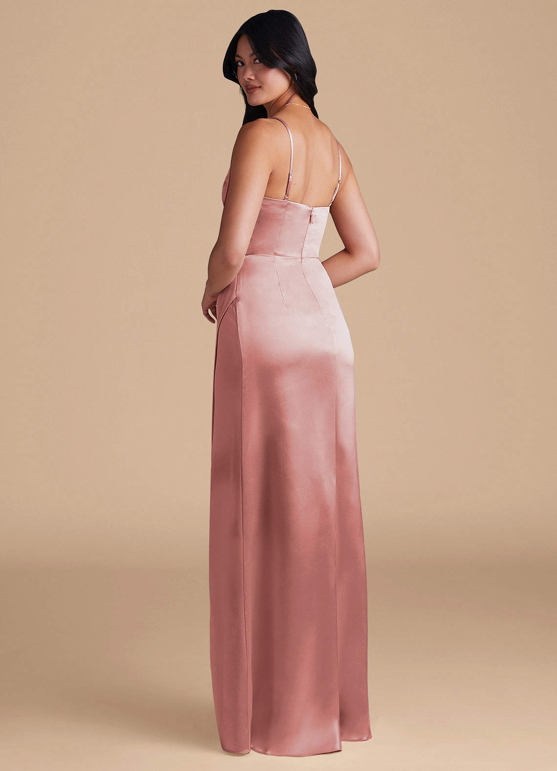 Karlotta Sheath Halter-Neck Metallic Satin Bridesmaid Dress in dusty rose