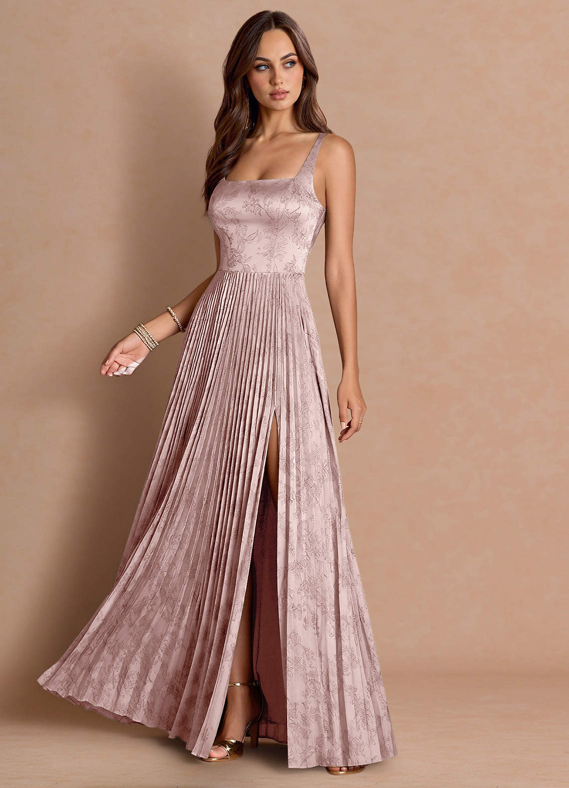Tatiana A-Line Square-Neck Jacquard Wedding Guest Dress in Pink