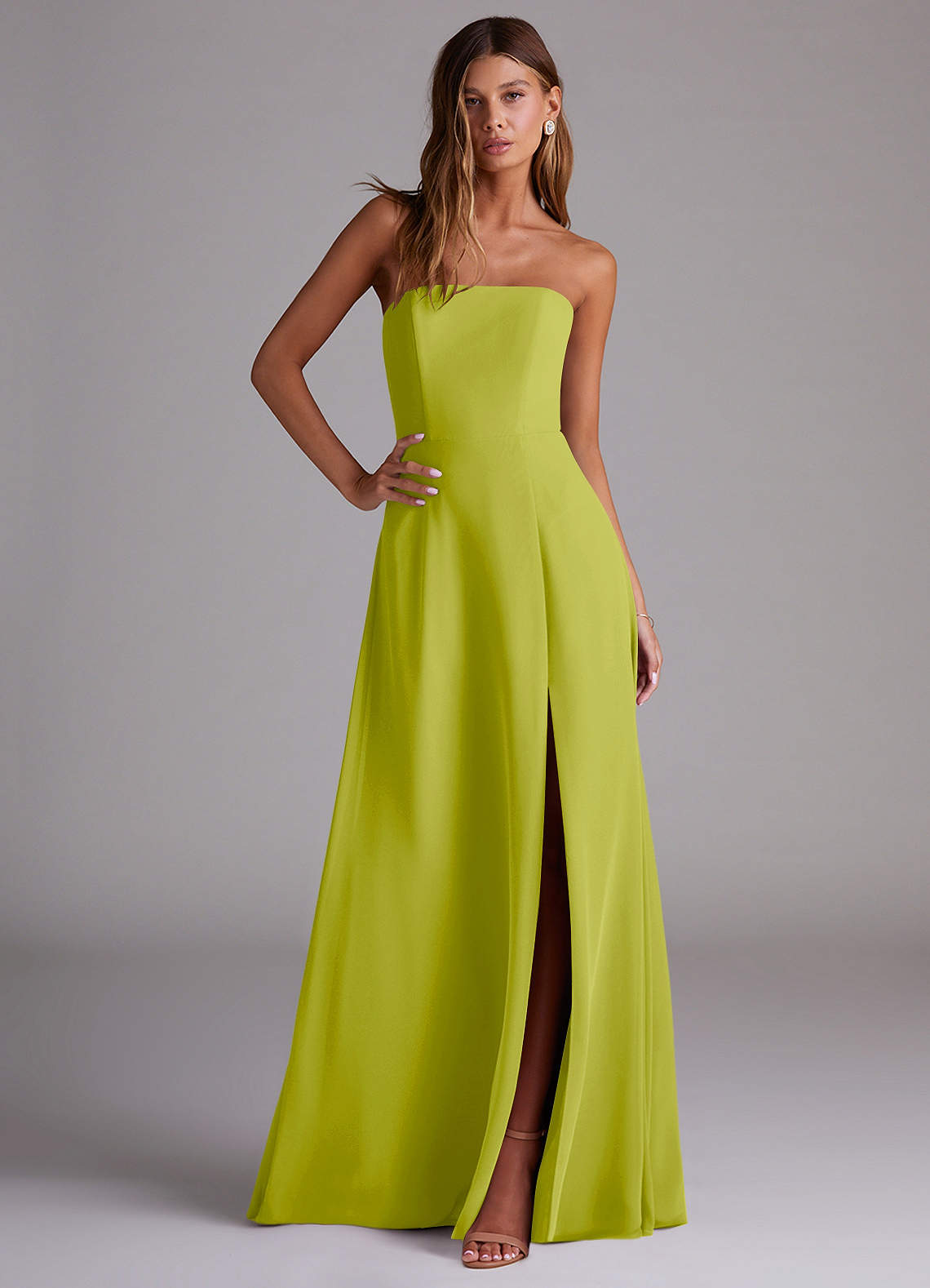 Wren A-Line Straight-Neck Chiffon Bridesmaid Dress in Lemongrass