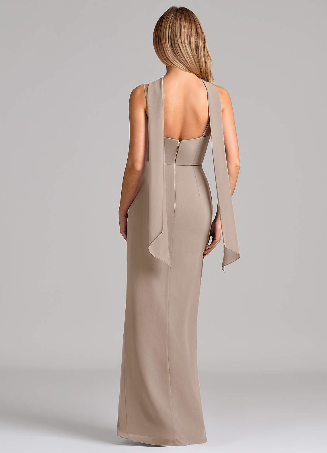 Calandra Sheath Scoop-Neck Chiffon Bridesmaid Dress in Taupe