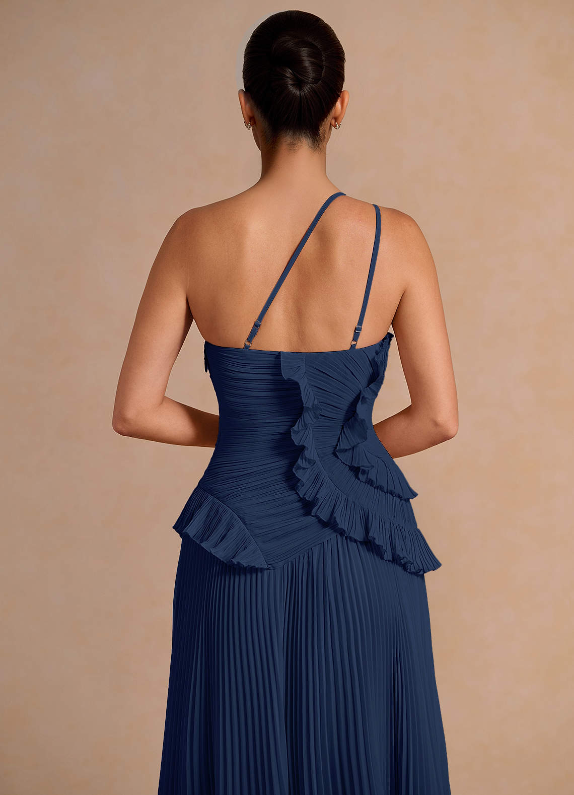 Melody A-Line One-Shoulder Chiffon Evening Dress in Navy