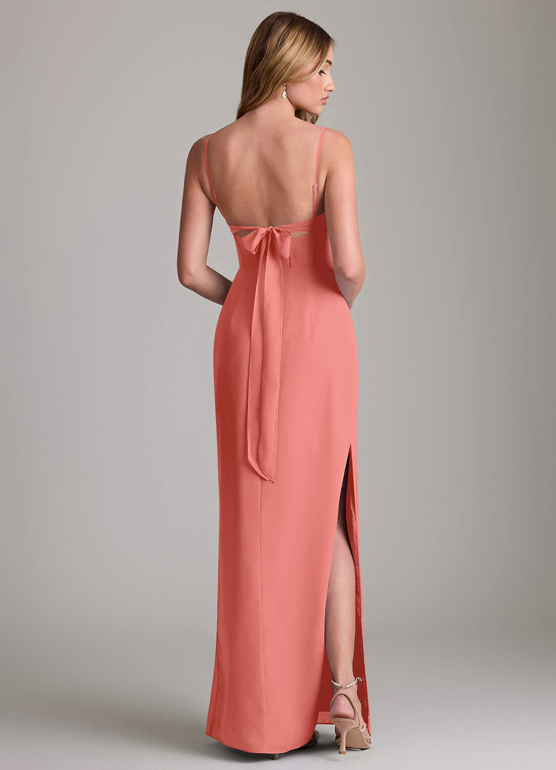 Mai Sheath Cowl-Neck Chiffon Bridesmaid Dress in Salmon Pink