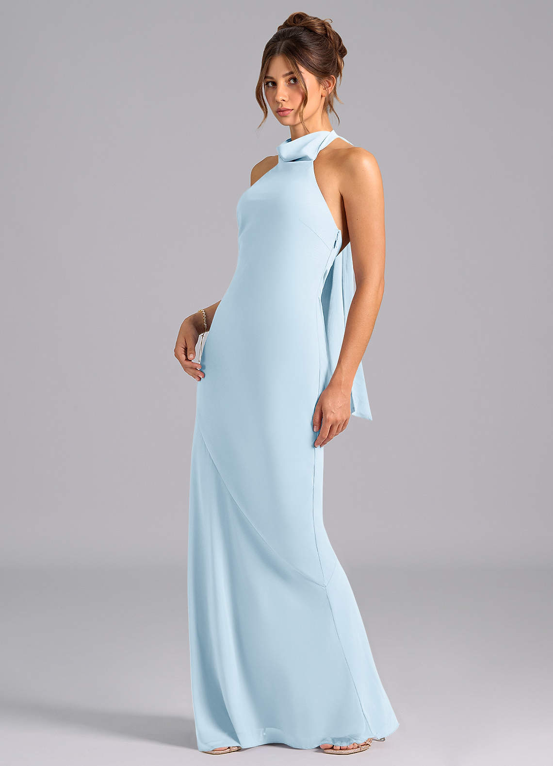 Velli Mermaid Halter Chiffon Bridesmaid Dress in Sky Blue
