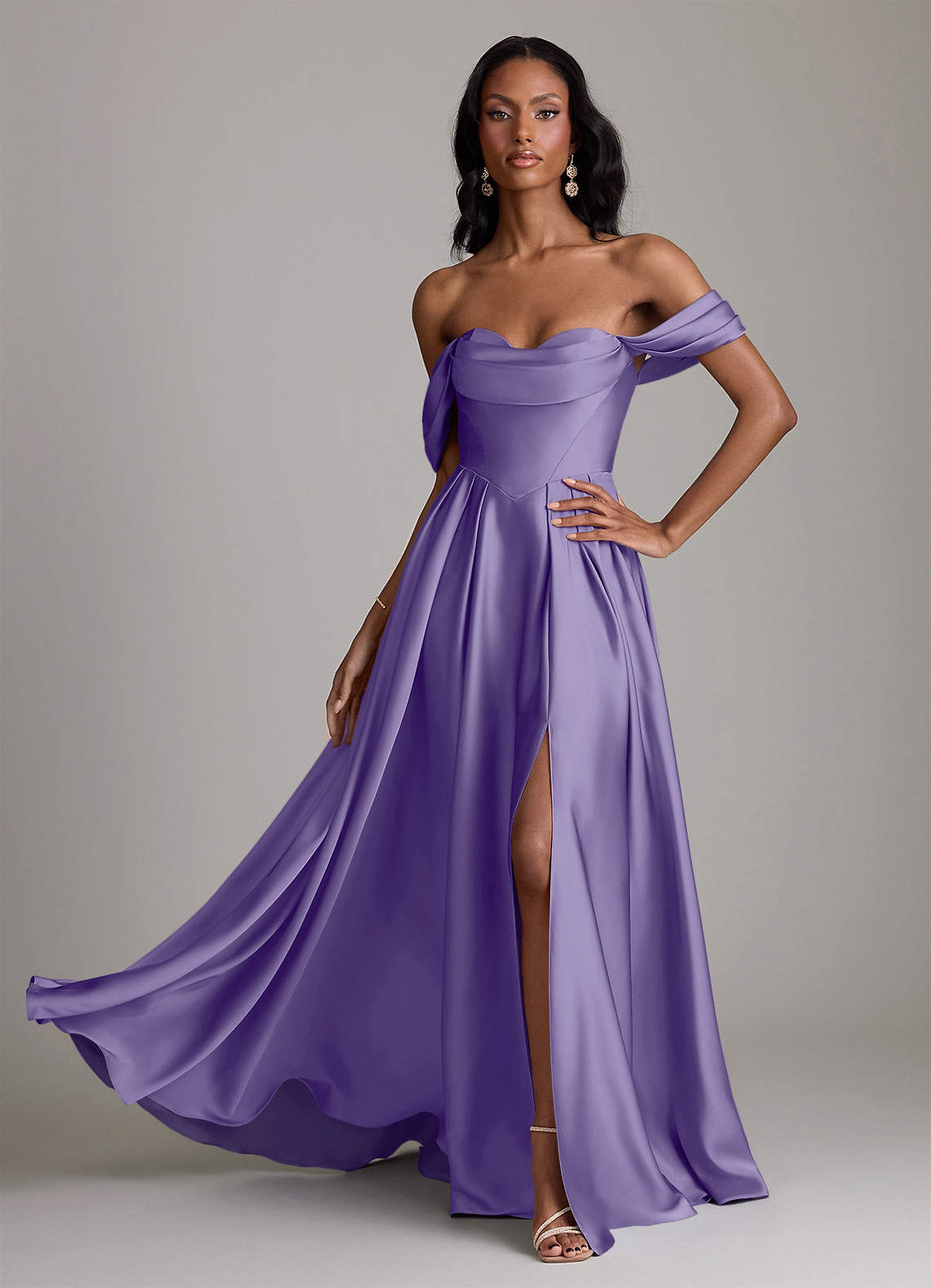 Loisa A-Line Off-the-Shoulder Stretch Satin Bridesmaid Dress in Tahiti