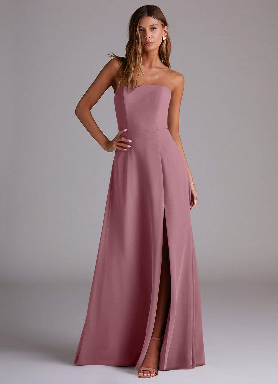 Wren A-Line Straight-Neck Chiffon Bridesmaid Dress in Vintage Mauve