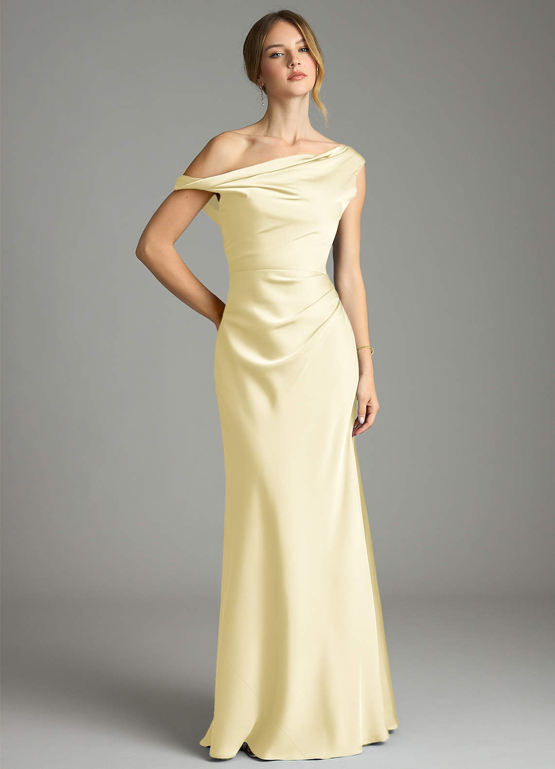 Emerson Mermaid One-Shoulder Stretch Satin Bridesmaid Dress in Lemon Sorbet