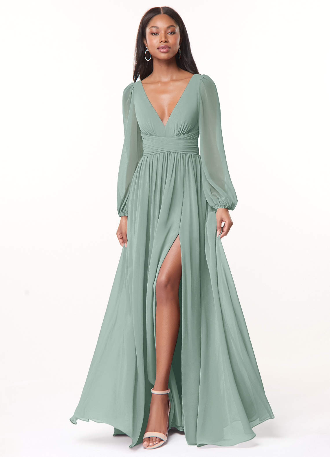 Norah A-Line V-Neck Chiffon Bridesmaid Dress in Agave