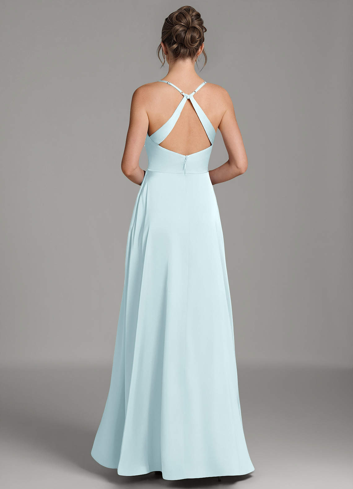 Frankie A-Line Scoop-Neck Stretch Satin Bridesmaid Dress in Cloud Blue
