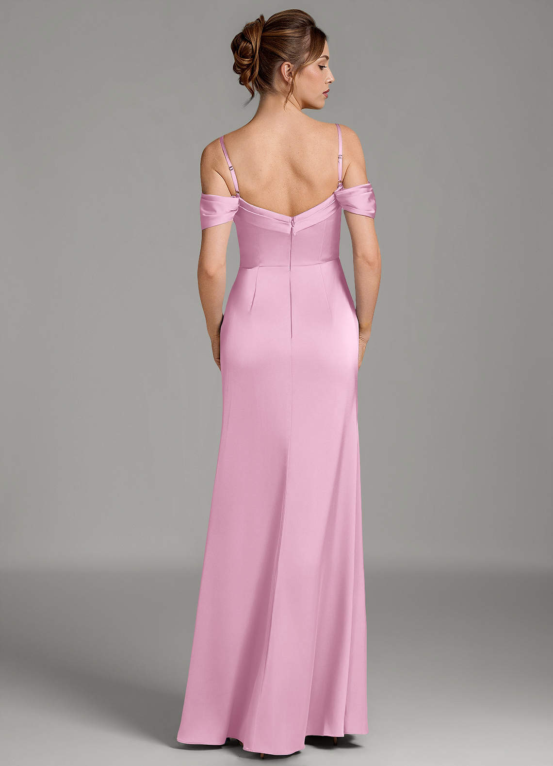 Wyatt Mermaid Off-the-Shoulder Stretch Satin Bridesmaid Dress in candy pink