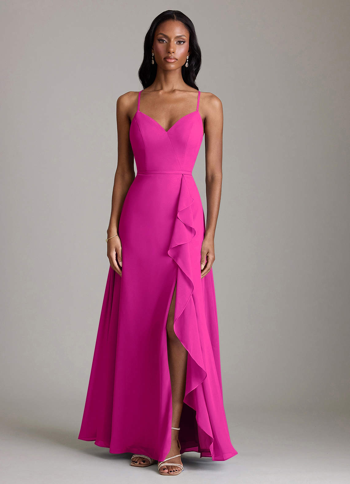 Naeem A-Line V-Neck Chiffon Bridesmaid Dress in Fuchsia