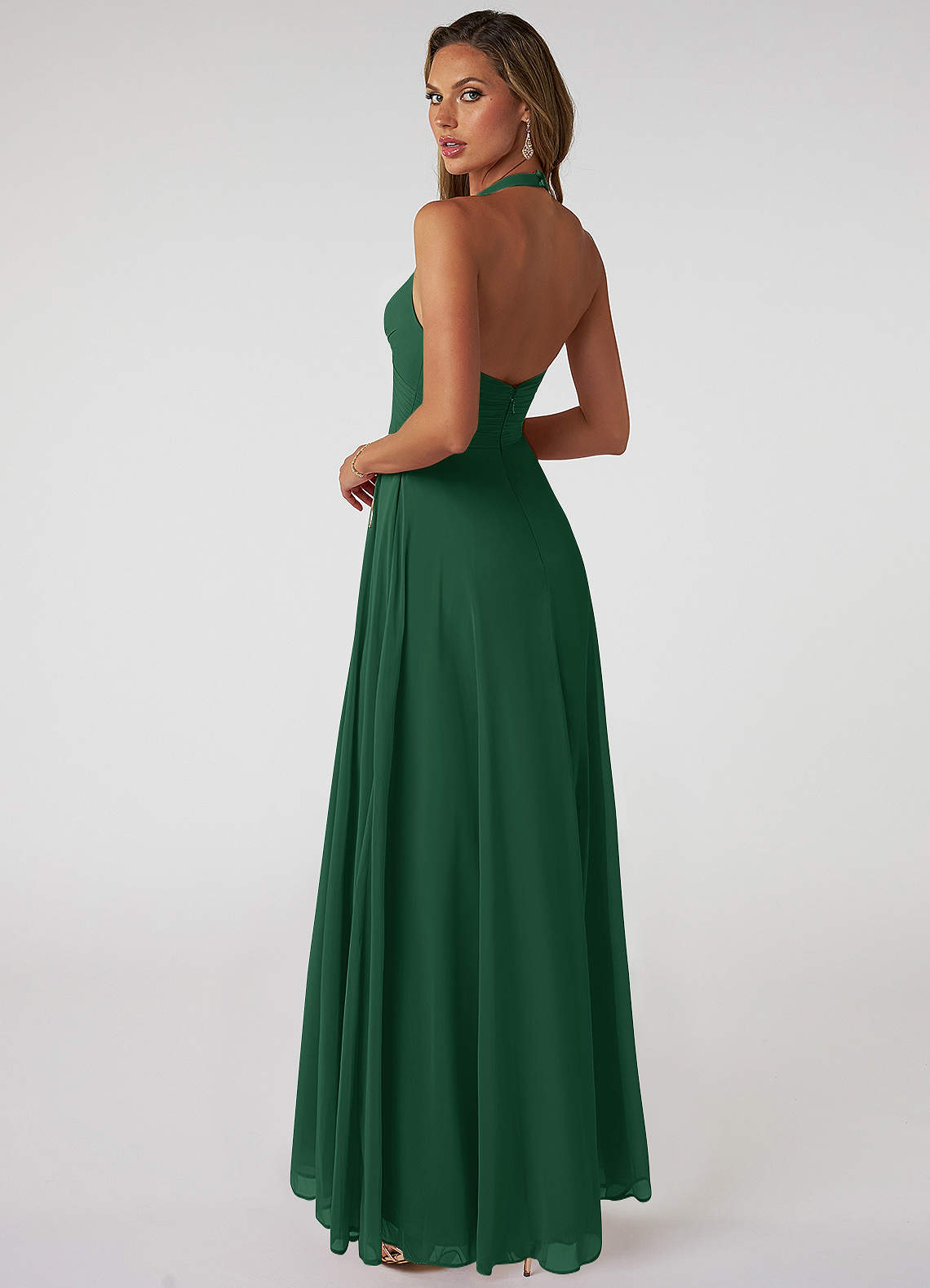 Tessie A-Line V-Neck Chiffon Bridesmaid Dress in Dark Green