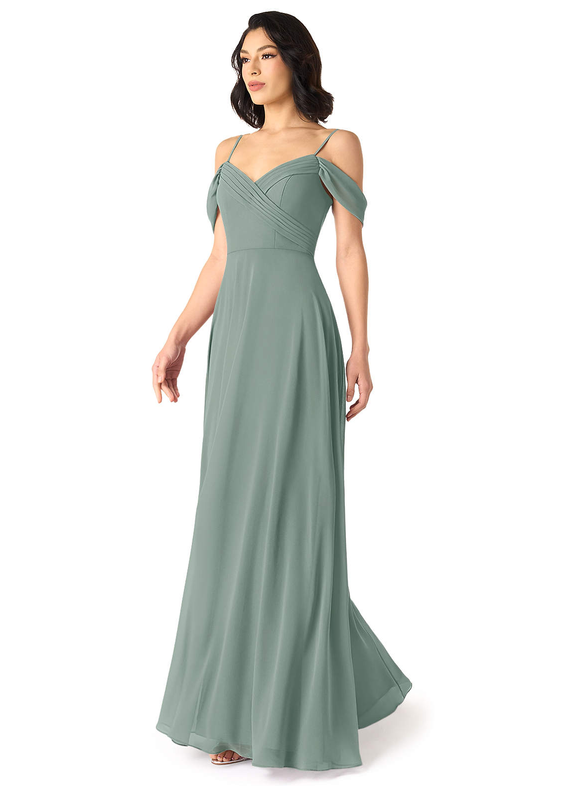 Tancie A-Line Off-the-Shoulder Chiffon Bridesmaid Dress in Silver Sage