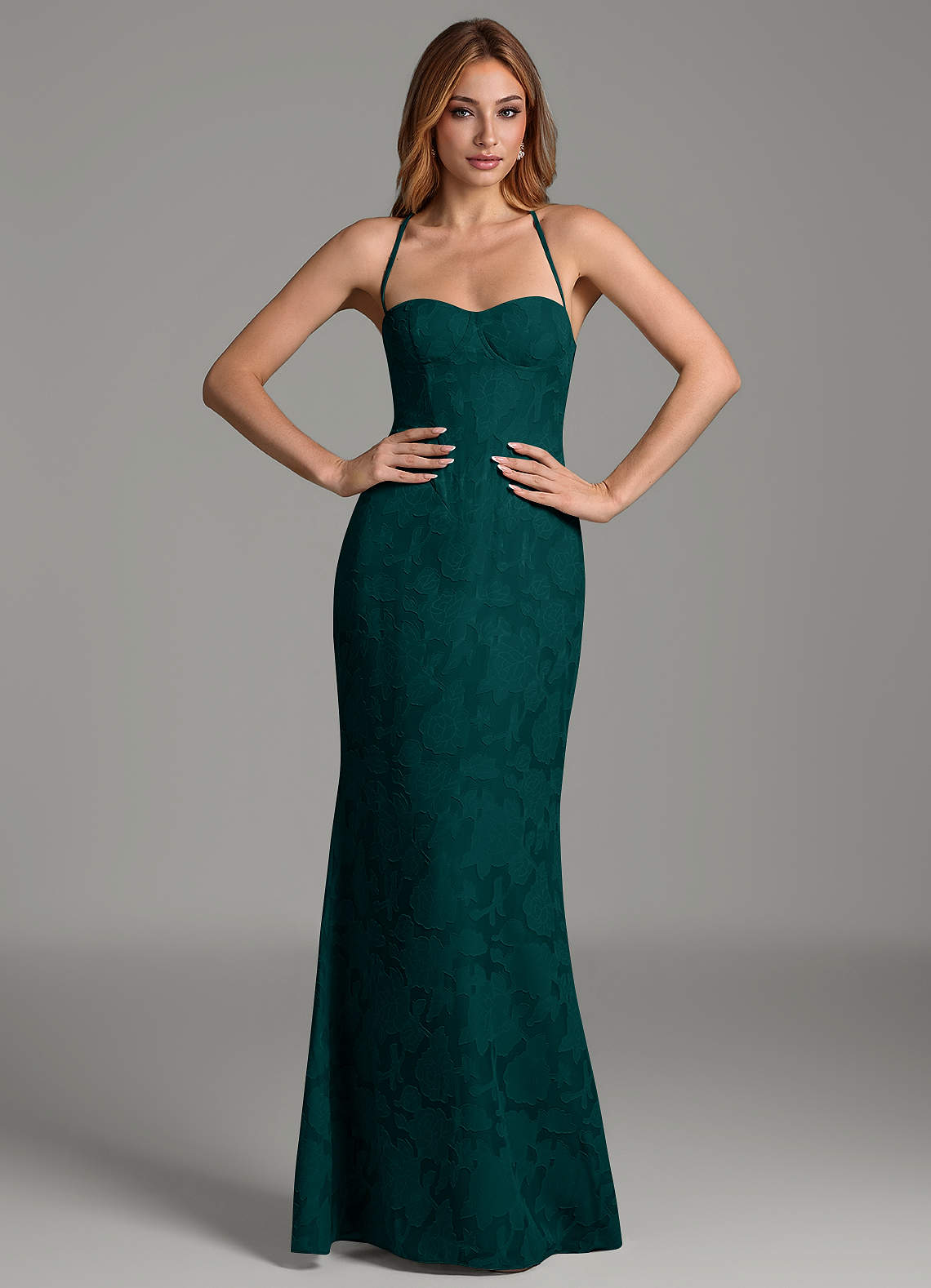 Dara Mermaid Sweetheart Floral Burnout Bridesmaid Dress in Pine