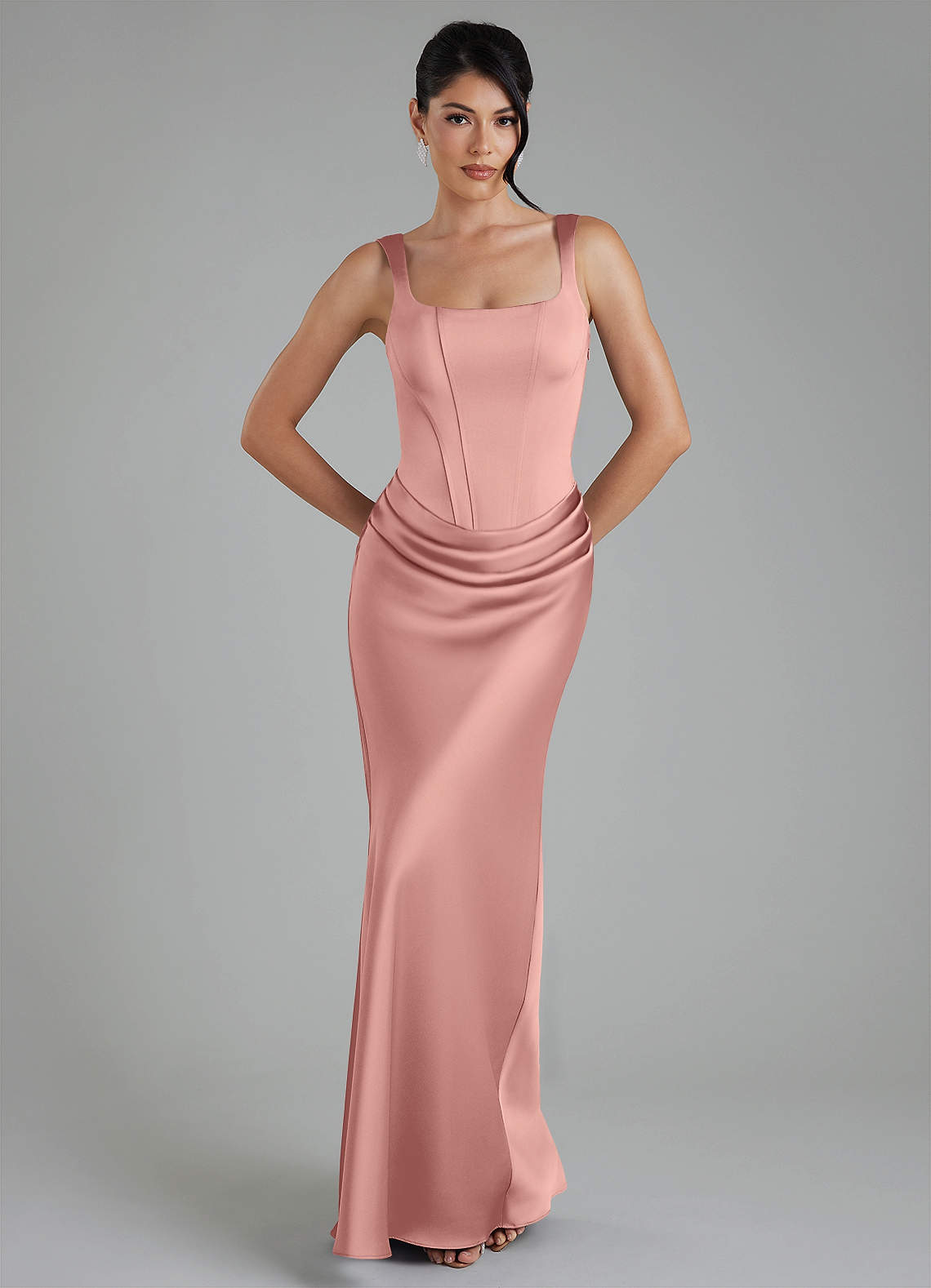 Etta Mermaid Square-Neck Stretch Satin Bridesmaid Dress in Rosette