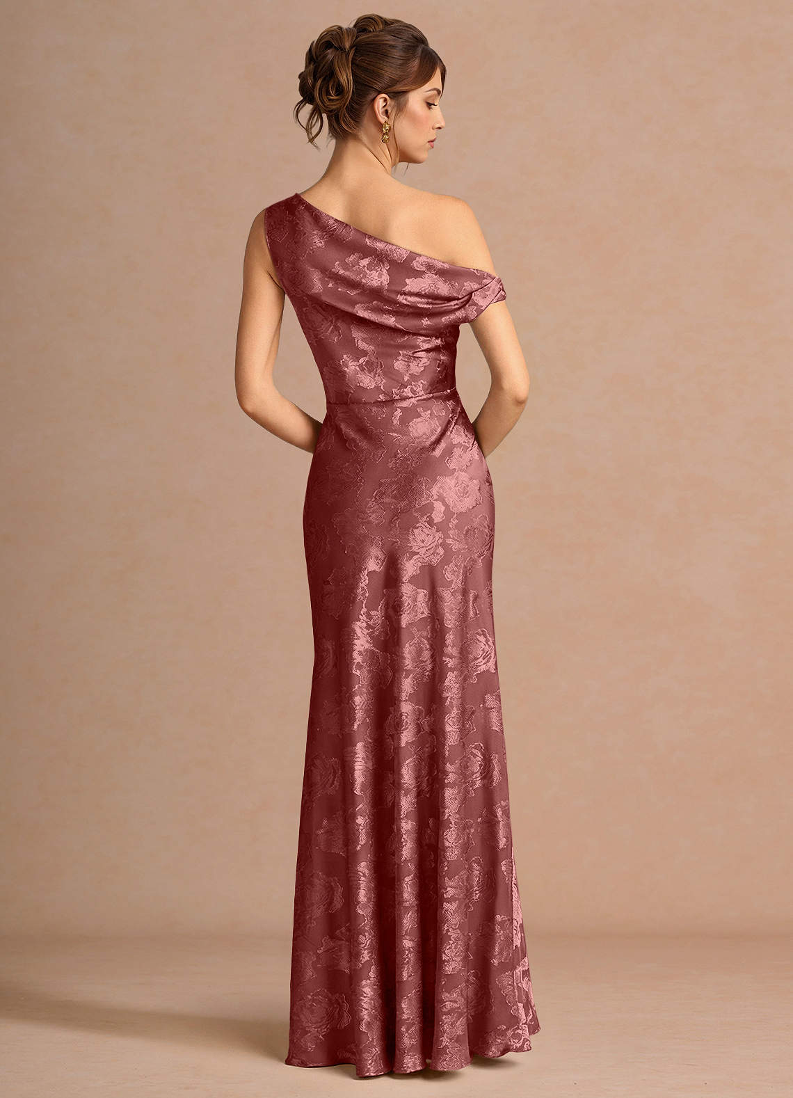 Kismet Mermaid One-Shoulder Fil Coupé Wedding Guest Dress in Vintage Rose