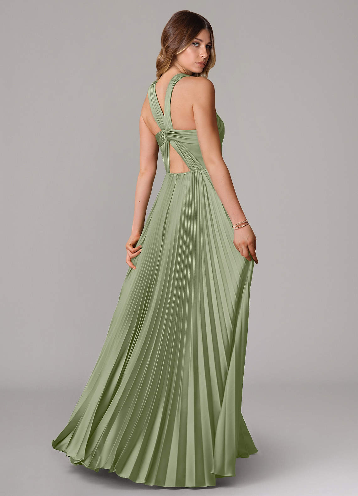 Afra A-Line Halter-Neck Stretch Satin Bridesmaid Dress in Pistachio