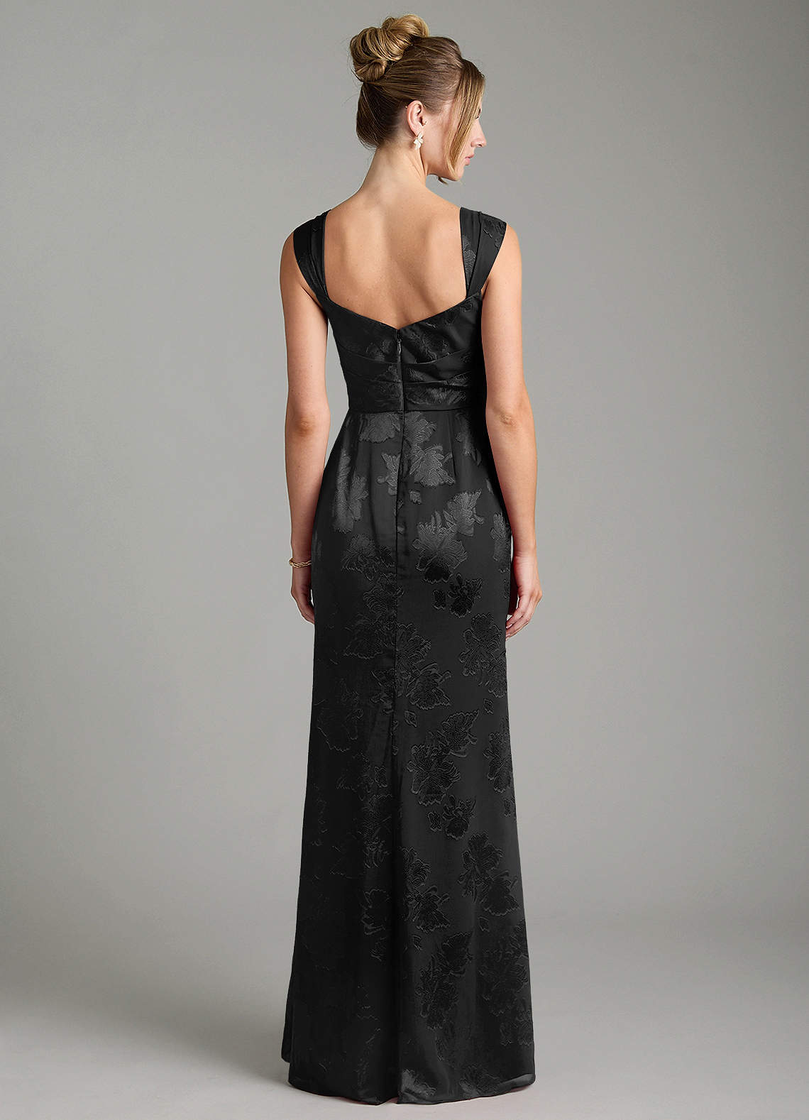 Kaelis Mermaid Scoop-Neck Jacquard Bridesmaid Dress in black