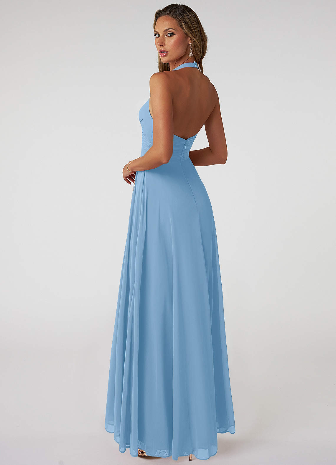 Tessie A-Line V-Neck Chiffon Bridesmaid Dress in Powder Blue