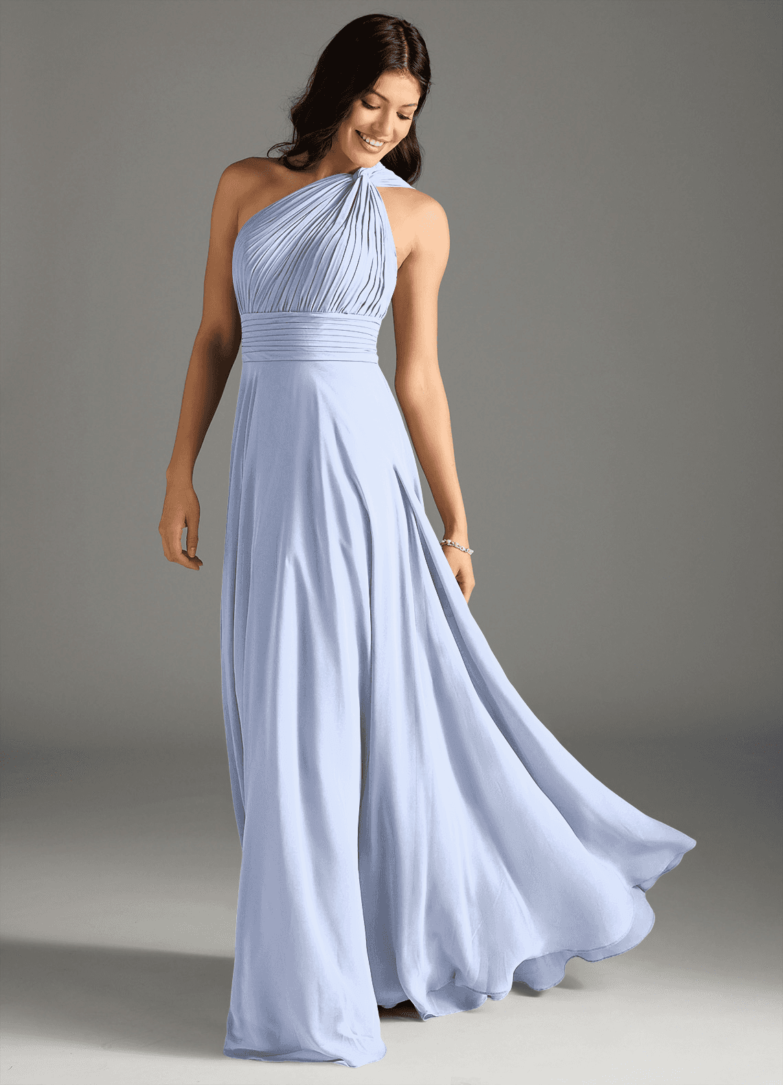 Charlize A-Line One-Shoulder Chiffon Bridesmaid Dress in Ice