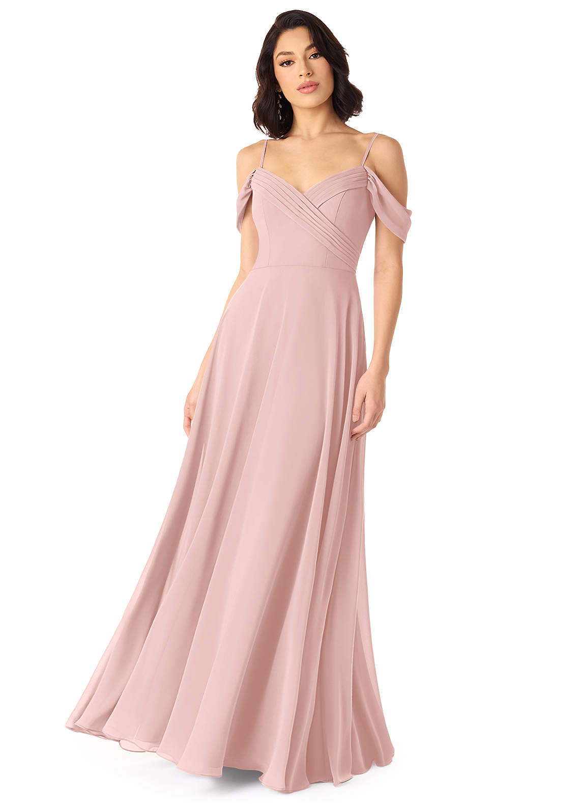 Tancie A-Line Off-the-Shoulder Chiffon Bridesmaid Dress in Powder Pink