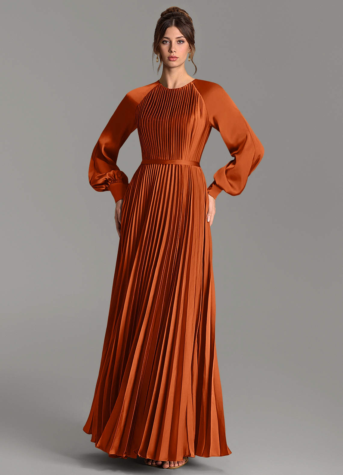 Grayson A-Line Scoop-Neck Stretch Satin Bridesmaid Dress in Burnt Orange