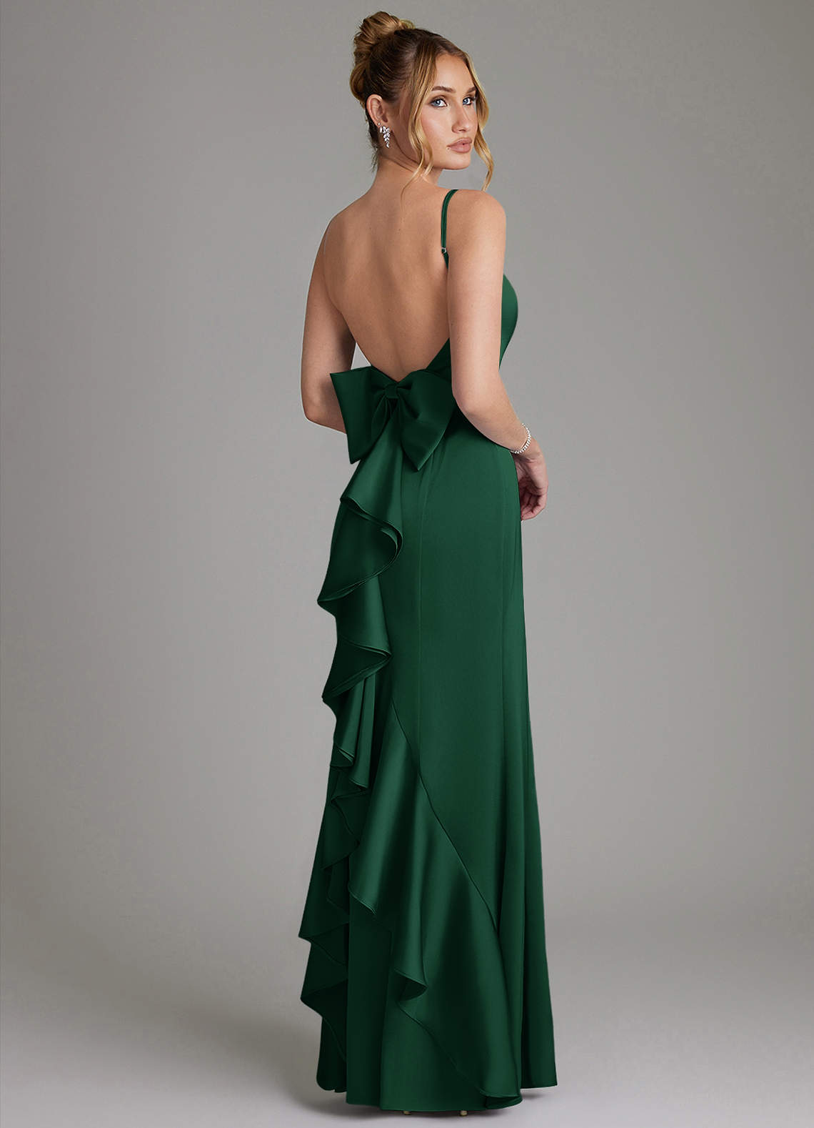 Zherra Mermaid Scoop-Neck Stretch Satin Bridesmaid Dress in Dark Green