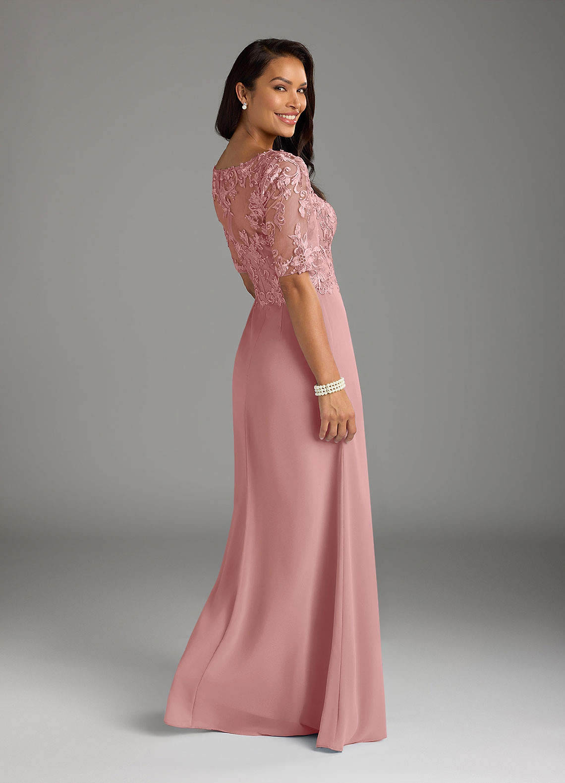 Amedeus A-Line V-Neck Chiffon and Lace Mother of the Bride Dress in Dusty Rose