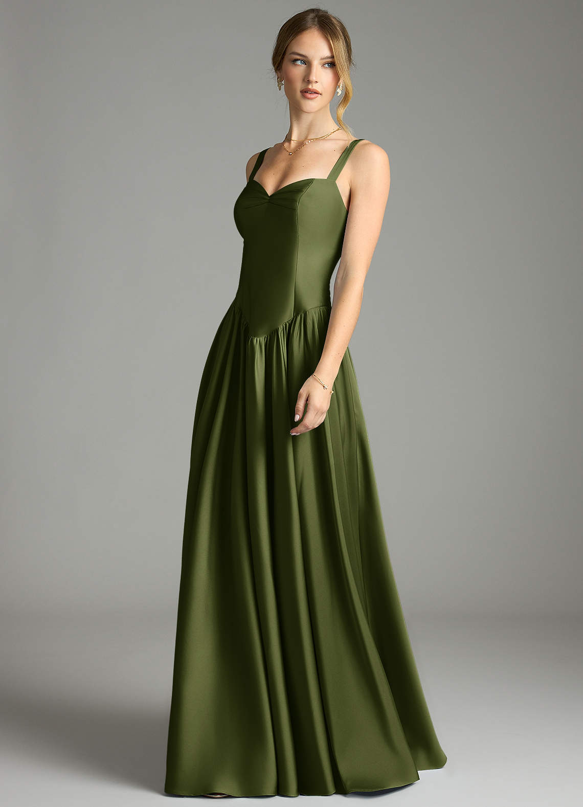 Evadina A-Line Sweetheart Stretch Satin Bridesmaid Dress in Olive