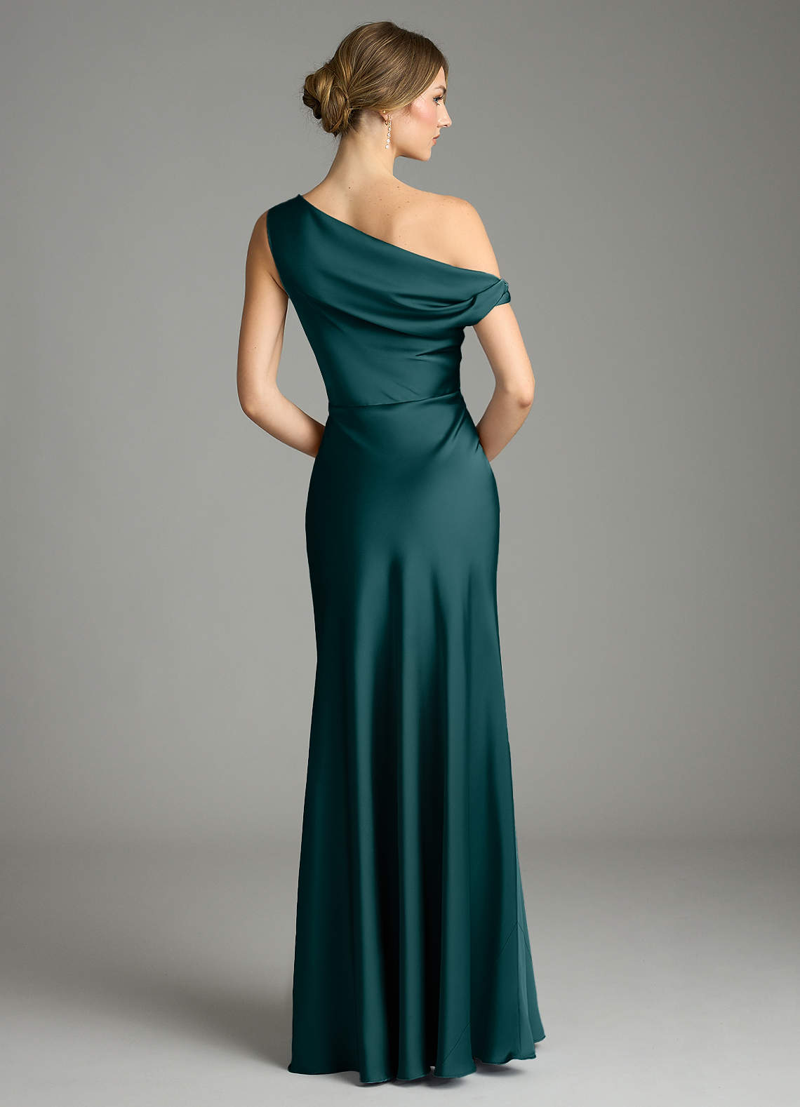 Emerson Mermaid One-Shoulder Stretch Satin Bridesmaid Dress in Pine