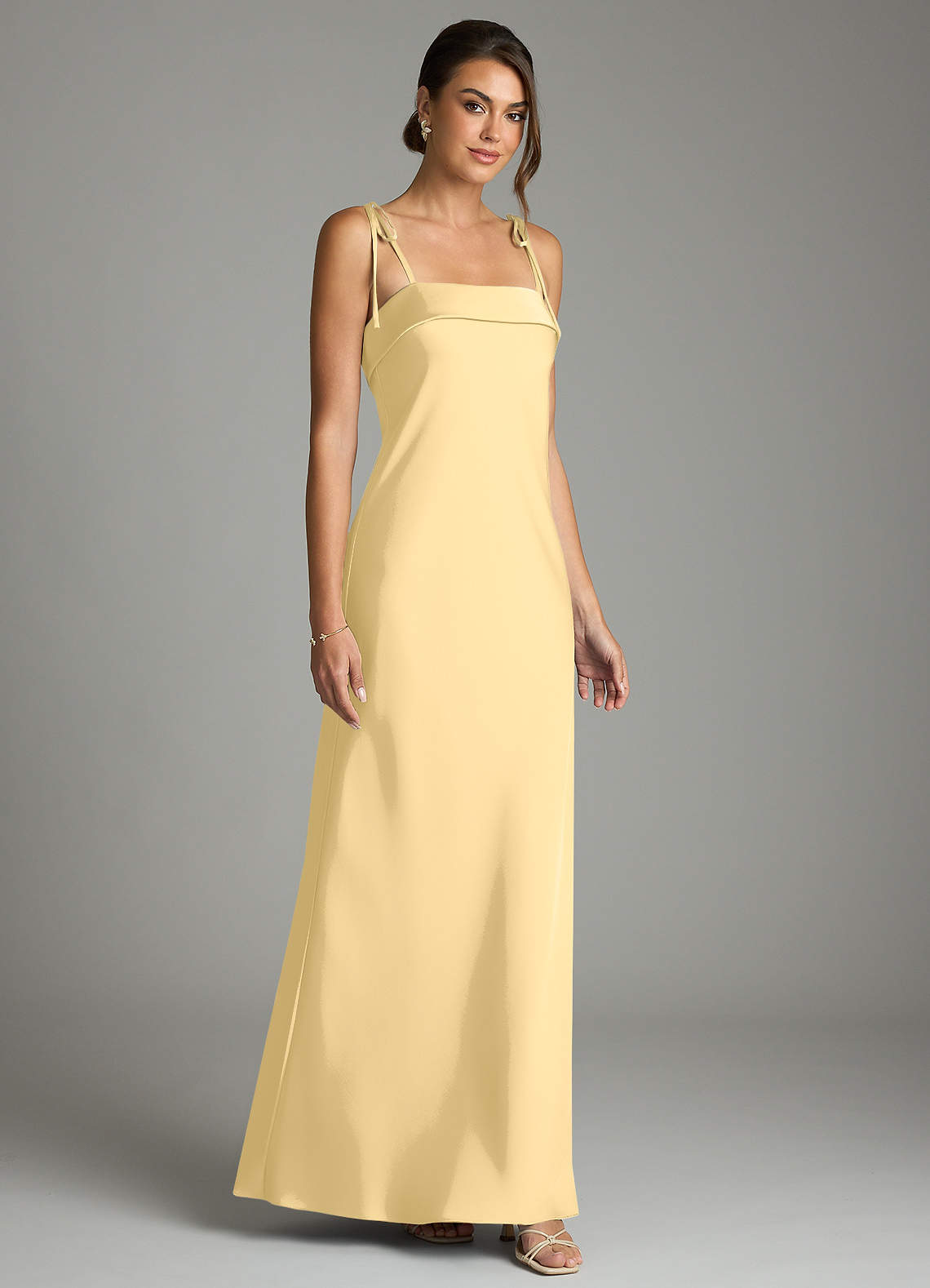 Ellia Sheath Straight-Neck Stretch Satin Bridesmaid Dress in Butter