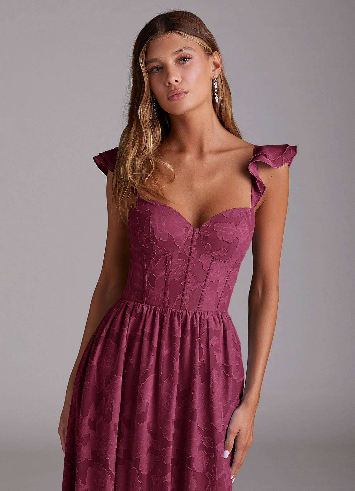 Denisse A-Line Sweetheart Floral Burnout Bridesmaid Dress in Mulberry
