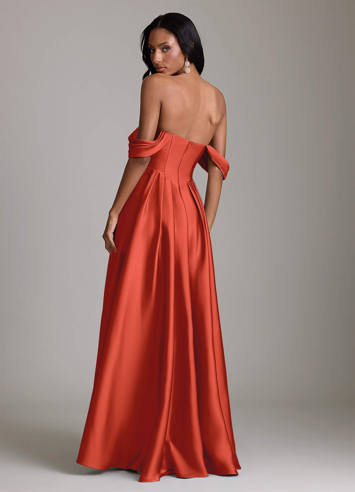 Loisa A-Line Off-the-Shoulder Stretch Satin Bridesmaid Dress in Rust
