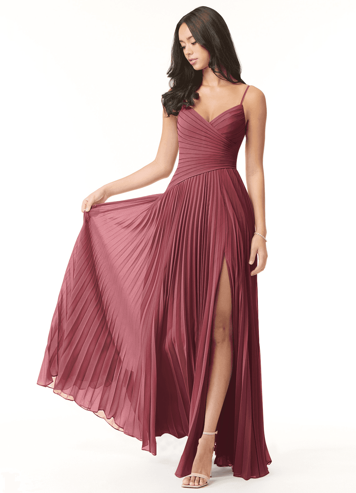 Vini A-Line V-Neck Chiffon Bridesmaid Dress in Merlot