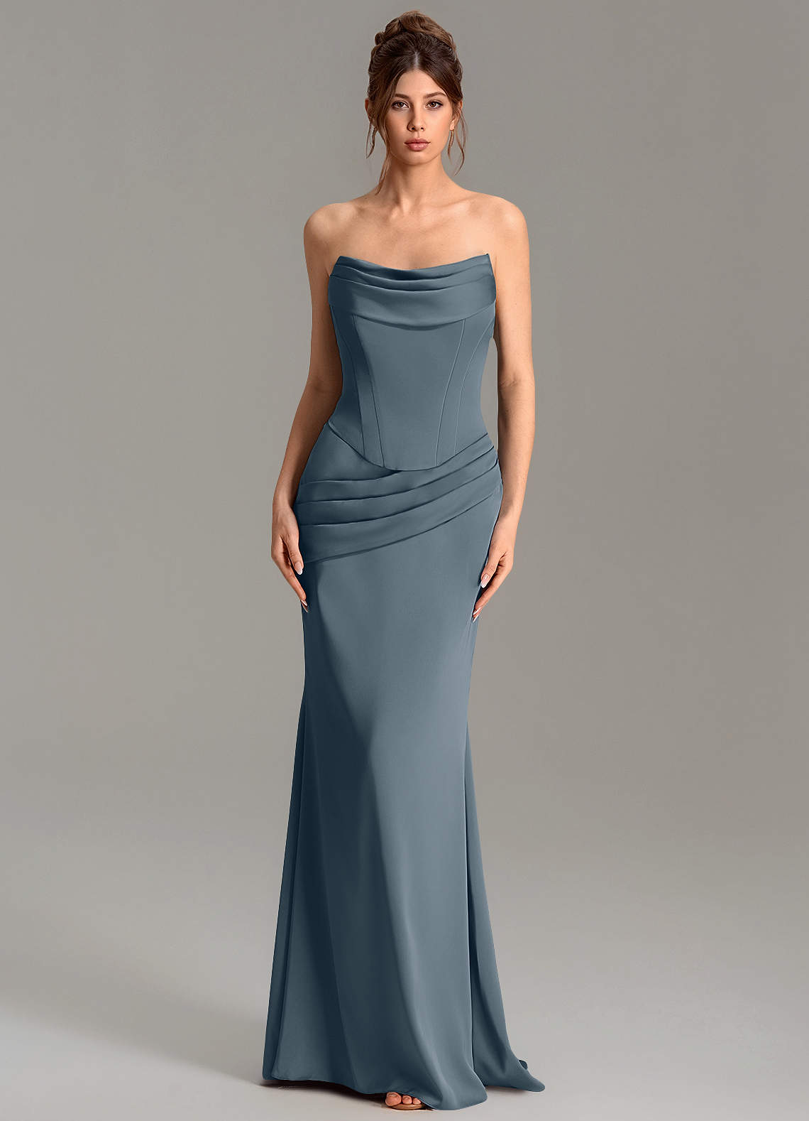 Adrienne Mermaid Cowl-Neck Stretch Satin Bridesmaid Dress in Twilight