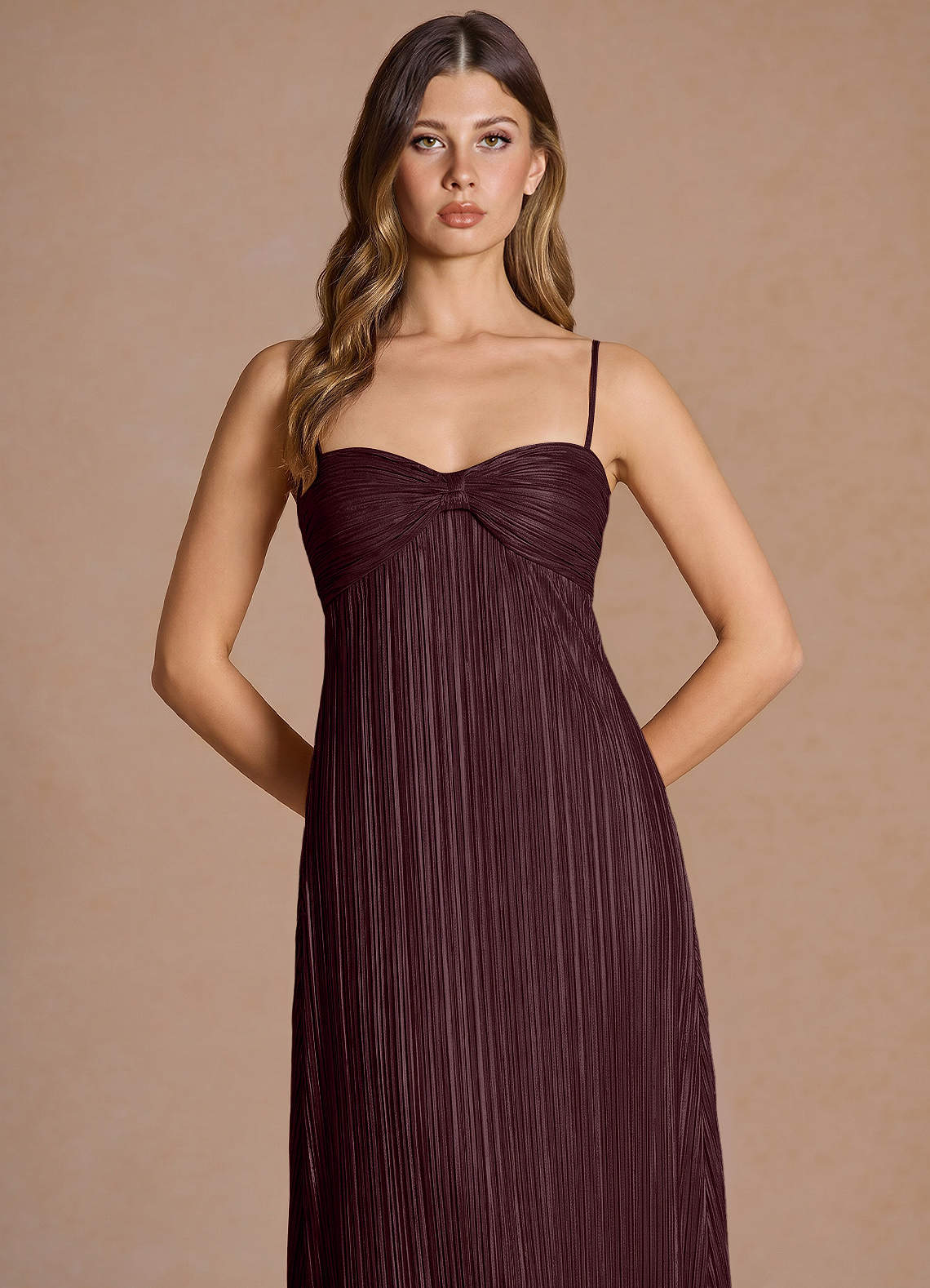 Emmeline A-Line V-Neck Floral Burnout Evening Dress in Maroon Red