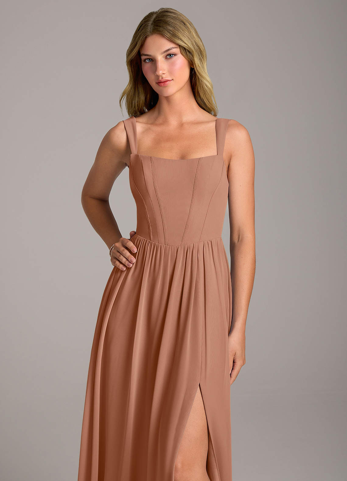 Rosaline A-Line Square-Neck Chiffon Bridesmaid Dress in Bronzer